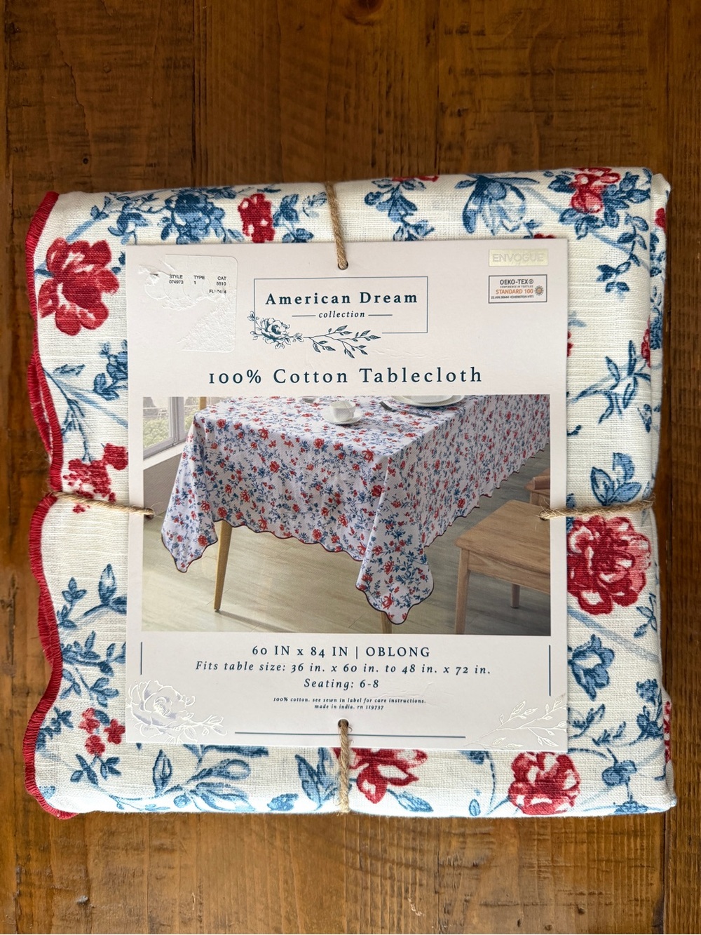 Floral Cotton Tablecloth - Red & Blue Americana - Picture 2 of 7